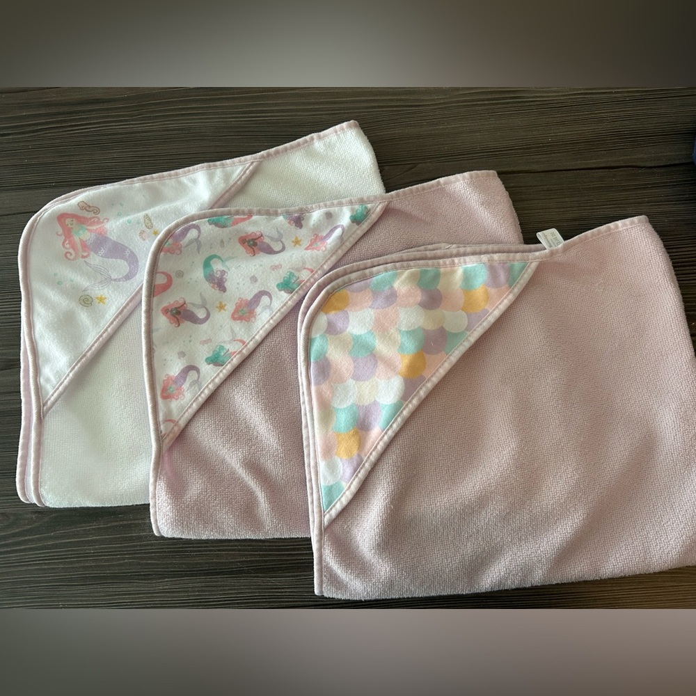 Pink Mermaid and Pastel Scallop Hooded Towels